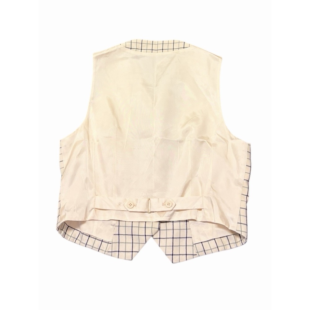 Burberrys Vintage Check Wool Vest Coat Liner Cream Navy Womens 8 USA - Picture 2 of 8